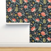 Poppy Meadow - Midnight Blue Coral Floral Large Scale