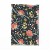 Poppy Meadow - Midnight Blue Coral Floral Large Scale