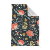 Poppy Meadow - Midnight Blue Coral Floral Large Scale