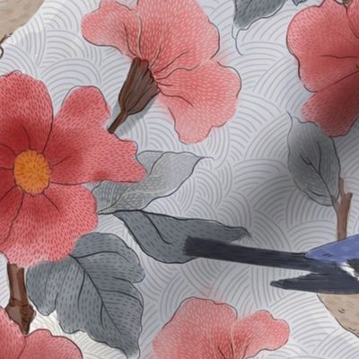 Large // Painterly Birds and flowers