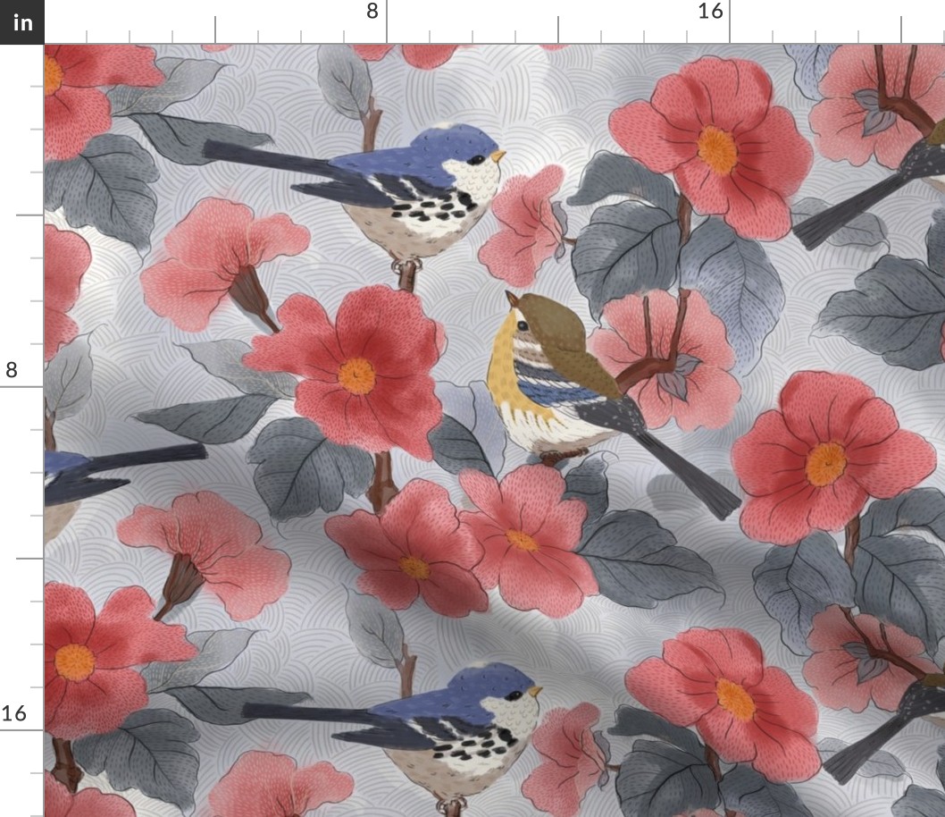 Large // Painterly Birds and flowers