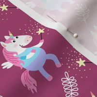 Cute unicorns on burgundy background