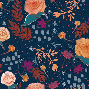 Wishes and polkas in peony garden - navy