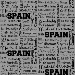 Spanish cities - gray, small (4 inch repeat)