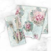 9x12-Inch Repeat of Cottage Home Large Size Watercolor Peonies on Whispery Tie Dye
