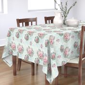 Cottage Home Large Size Watercolor Peonies on Whispery Tie Dye