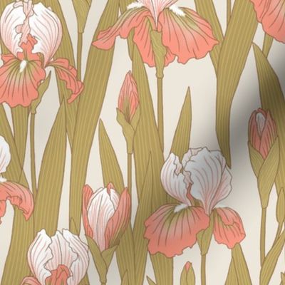 Irises in peach pink and antique gold