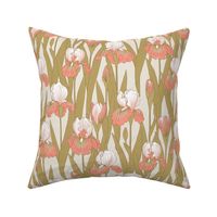 Irises in peach pink and antique gold