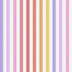 Narrow Rainbow Ticking Stripe on White