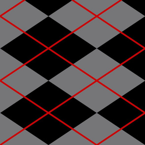 black gray argyle with red lines