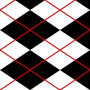 black white argyle with red lines