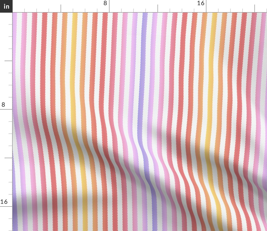Narrow Rainbow Ticking Stripe on White 2
