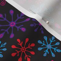 Snowflakes Winter Holiday Christmas in Non-Traditional Fuchsia Pink Blue Purple Red on Black - SMALL Scale - UnBlink Studio by Jackie Tahara