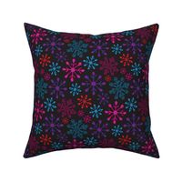 Snowflakes Winter Holiday Christmas in Non-Traditional Fuchsia Pink Blue Purple Red on Black - SMALL Scale - UnBlink Studio by Jackie Tahara
