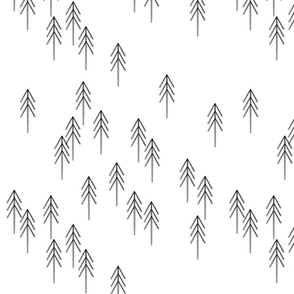 Scandinavian Winter Forest with Fir Trees // hygge and evergreen woods // Spaced Trees in Black and White
