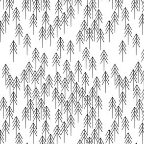 Scandinavian Winter Forest with Fir Trees // hygge and evergreen woods // Dense Trees in Black and White
