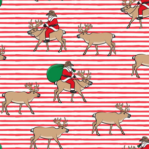 (jumbo scale) Cowboy Santa - Santa Claus riding reindeer Christmas Holiday - red stripes - LAD20BS