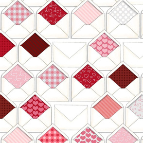 Pink and Red Heart Love Letters Open Valentine Envelopes 