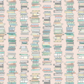 Happy Stacks Watercolored Book Spines Book Towers on Blush