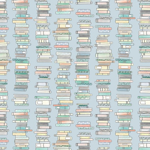Happy Stacks Watercolored Book Spines Book Towers on Blue