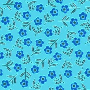 Tiny Woodcut flowers, blue