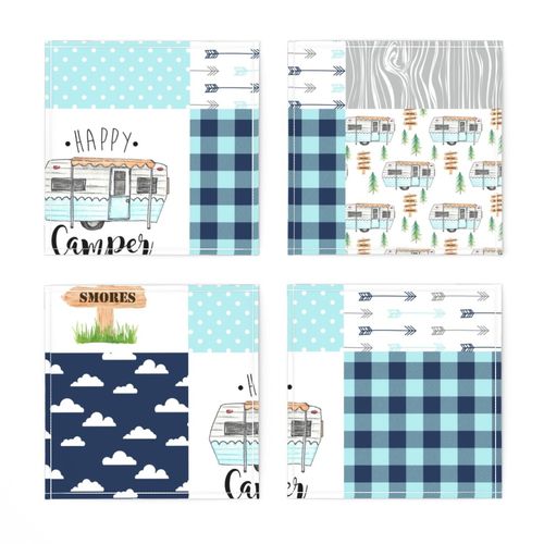 8 in Happy Camper//Aqua - Wholecloth Cheater Quilt