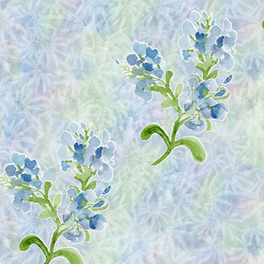 Flower Cameo, Maidenhair Fern  Cyanotype Art, 5x7 Watercolor