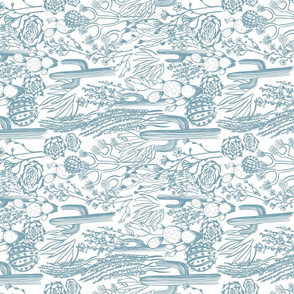 desert blue and white tea towel