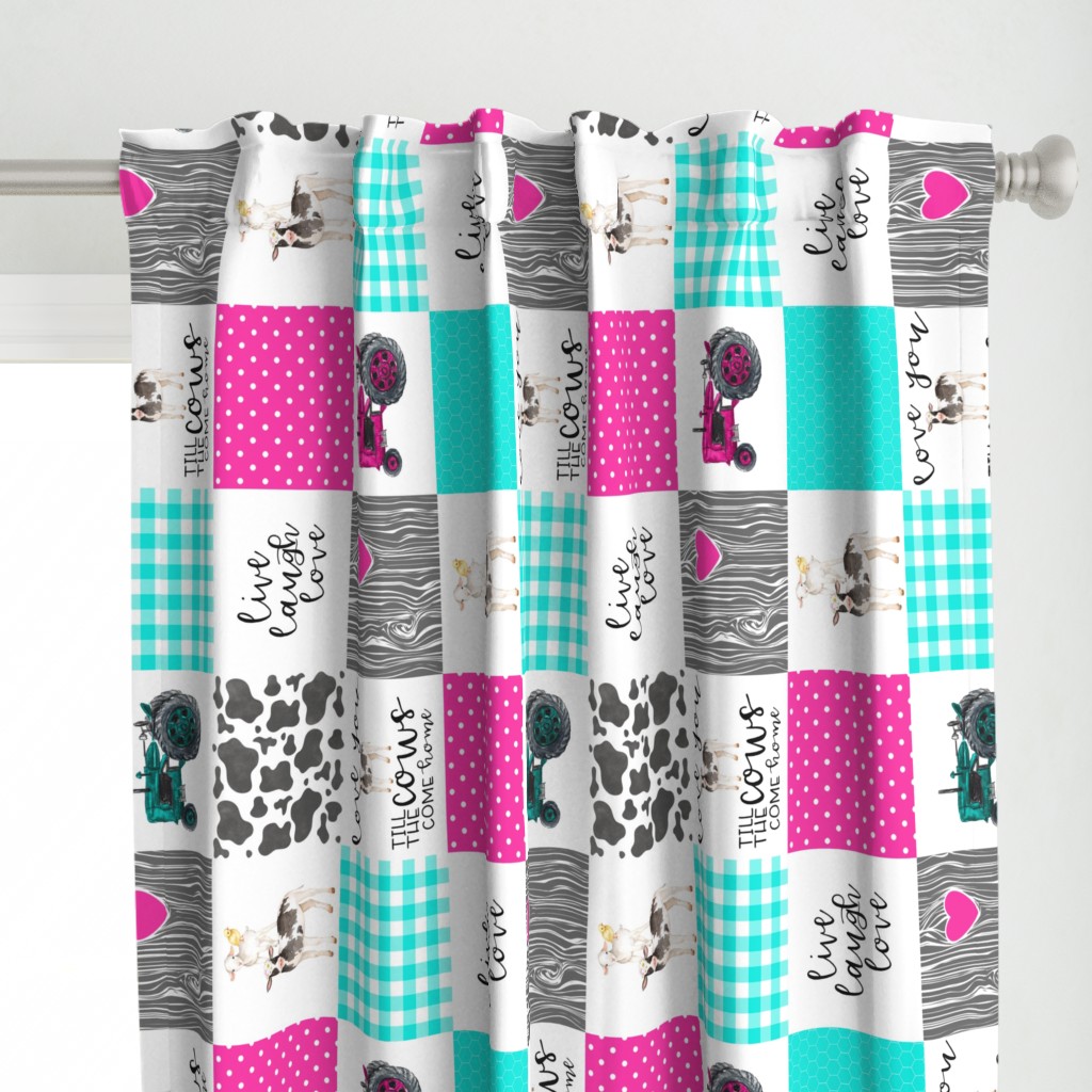 Farm//Love you till the cows come home//Live, Laugh, Love//Hot Pink & Turquoise - Wholecloth Cheater Quilt - Rotated