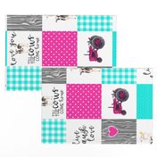 Farm//Love you till the cows come home//Live, Laugh, Love//Hot Pink & Turquoise - Wholecloth Cheater Quilt - Rotated