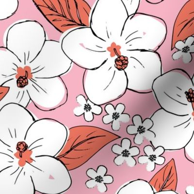 Hibiscus flowers and tropical island boho blossom beach vibes and summer hawaii nursery design coral pink LARGE