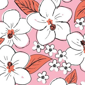 Hibiscus flowers and tropical island boho blossom beach vibes and summer hawaii nursery design coral pink LARGE