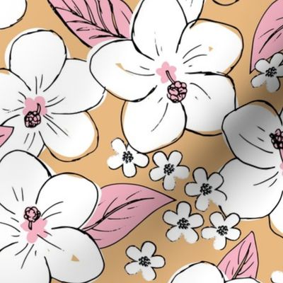 Hibiscus flowers and tropical island boho blossom beach vibes and summer hawaii nursery design honey yellow pink LARGE