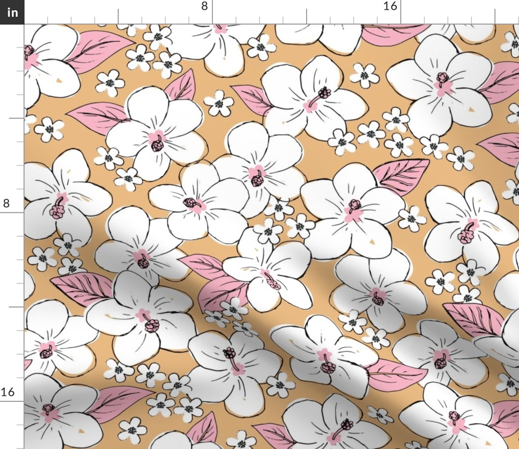 Hibiscus flowers and tropical island boho blossom beach vibes and summer hawaii nursery design honey yellow pink LARGE