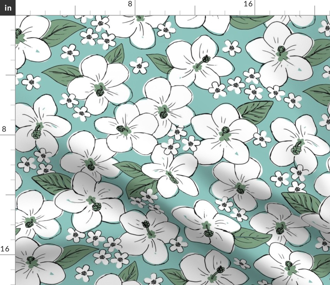 Hibiscus flowers and tropical island boho blossom beach vibes and summer hawaii nursery design turquoise blue green LARGE