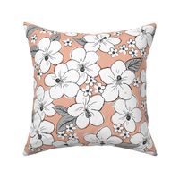 Hibiscus flowers and tropical island boho blossom beach vibes and summer hawaii nursery design coral peach gray white LARGE