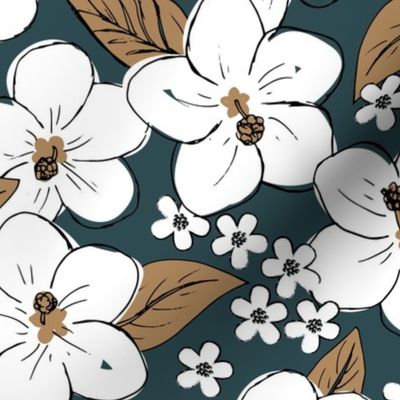 Hibiscus flowers and tropical island boho blossom beach vibes and summer hawaii nursery design deep blue sea brown white LARGE