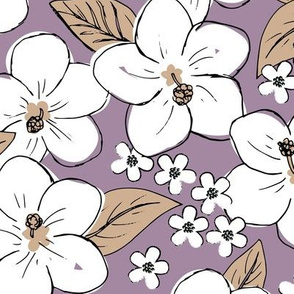 Hibiscus flowers and tropical island boho blossom beach vibes and summer hawaii nursery design mauve purple beige white LARGE