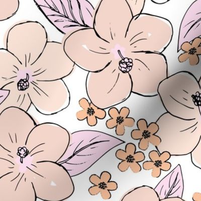 Hibiscus flowers and tropical island boho blossom beach vibes and summer hawaii nursery design blush peach orange LARGE