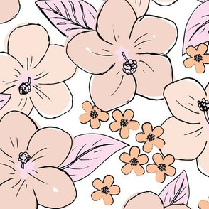 Hibiscus flowers and tropical island boho blossom beach vibes and summer hawaii nursery design blush peach orange LARGE