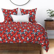 Hibiscus flowers and tropical island boho blossom beach vibes and summer hawaii nursery design winter christmas red navy blue girls LARGE