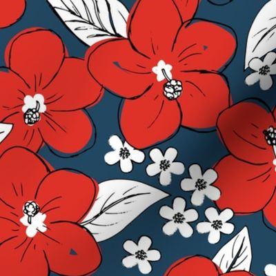 Hibiscus flowers and tropical island boho blossom beach vibes and summer hawaii nursery design winter christmas red navy blue girls LARGE