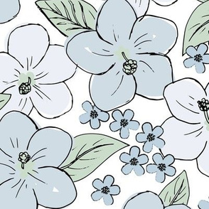 Hibiscus flowers and tropical island boho blossom beach vibes and summer hawaii nursery design pastel blue green LARGE