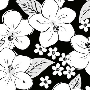 Hibiscus flowers and tropical island boho blossom beach vibes and summer hawaii nursery design winter monochrome black and white LARGE