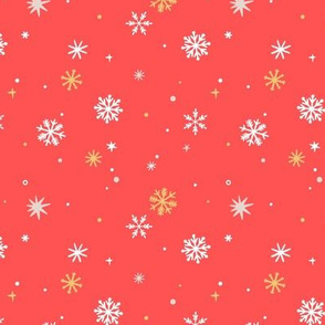 Magic snowflakes on red background. Small scale