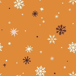 Magic snowflakes on mustard background