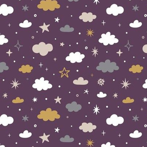 Colored clouds and stars. Dark background. Small scale