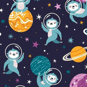 Space sloths. Cute kids design with cartoon animals. Big scale