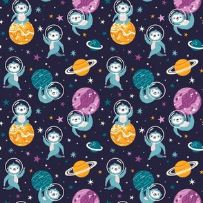Space sloths. Cute kids design with cartoon animals. Small scale