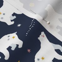 Night walk. Cute polar bears and stars. Medium scale